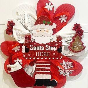 Santa Clause Wreath, Christmas Wreath, Front Door Wreath, Santa Stop Here sign